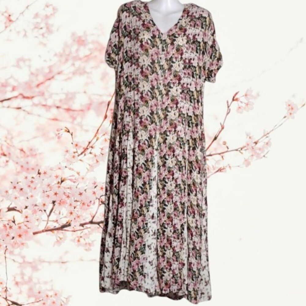 Vintage Starina Beautiful Floral Print Long Dress Size Medium